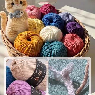 ไหมพรมคอตตอนนม 4ply น้ำหนัก 50 กรัม 67สี ไหมพรมถักโครเชต์ ทำตุ๊กตา เสื้อกันหนาว
