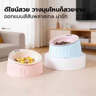 Domdompet ชามเซรามิกพร้อมฐาน ชามอาหารเเมว ชามเซรามิก2in1 เอียง15องศา