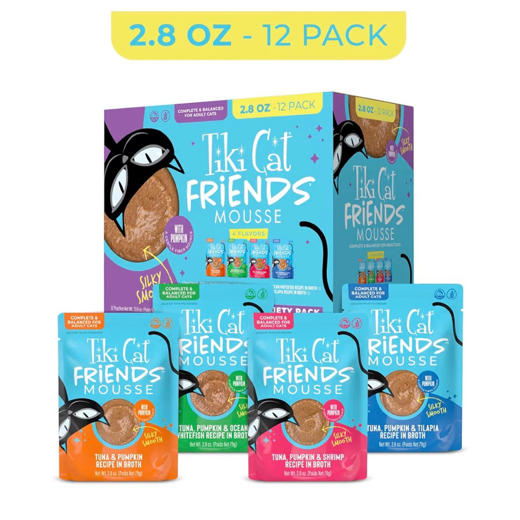 ✅1 แพ็ค 12 ซอง Tiki Cat® Friends Mousse Tuna Variety Pack, High Protein & High Moisture Wet Cat Food