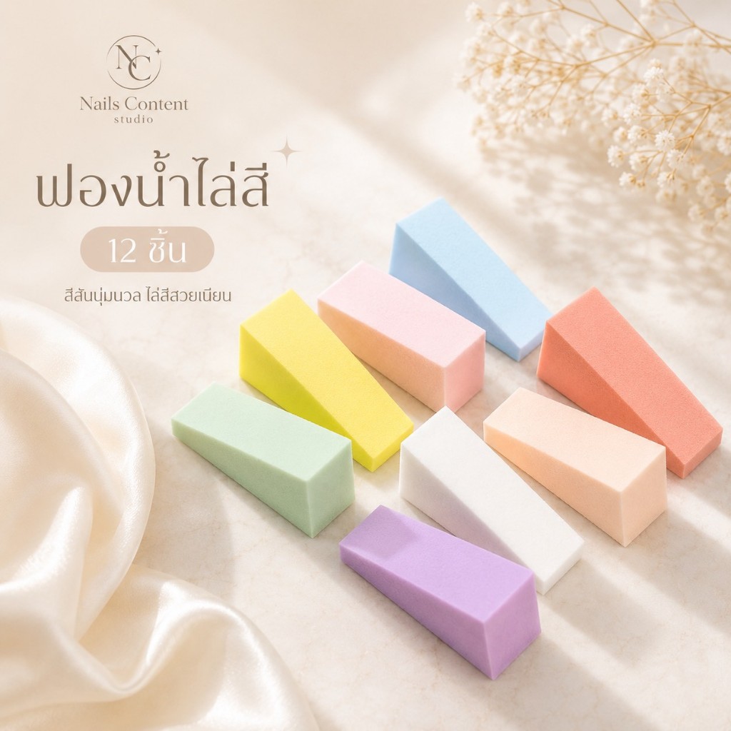 พร้อมส่งฟองน้ำไล่สีพาสเทล ฟองน้ำทำเล็บเนื้อเนียน ได้ 12 ชิ้นนะคะ