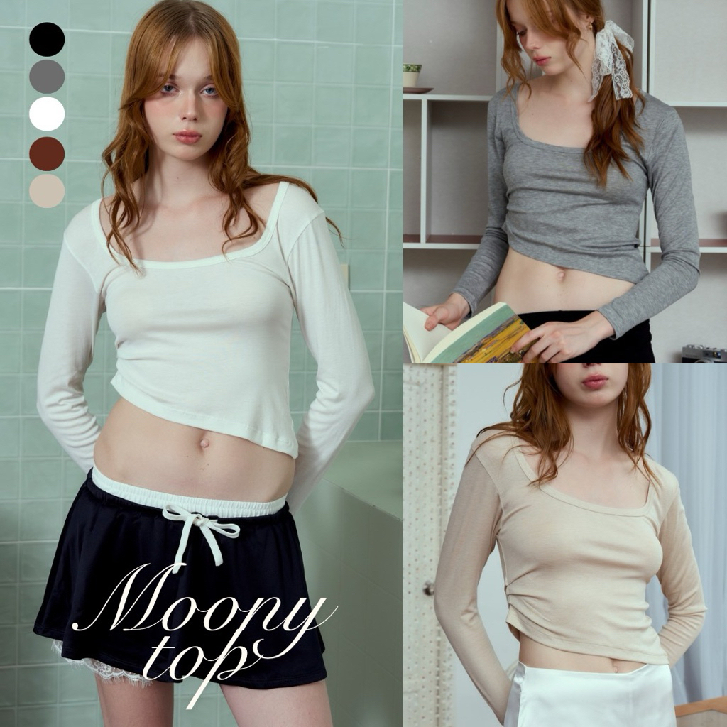 (5สี 5ไซส์) MOONY TOP เสื้อแขนยาว ย่นข้าง รุ่น T121 - Mesave