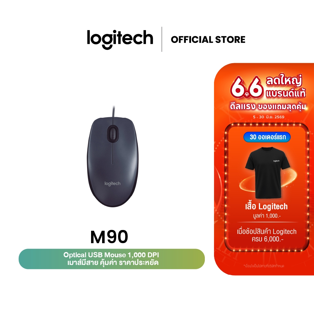 Logitech M90 Optical USB Mouse 1,000 DPI (เมาส์มีสาย)