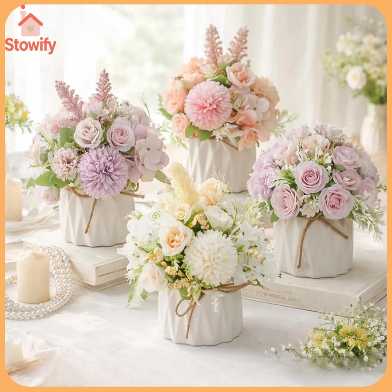 ช่อดอกไม้ปลอมพร้อมโถ สไตล์สยาม ของตกแต่งบ้าน ตกแต่งห้องนอน/รีสอร์ท ทนทาน ไม่เหี่ยว