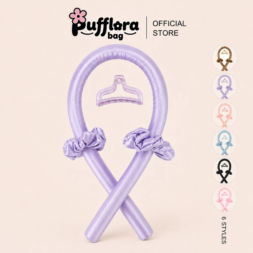 Pufflora โรลม้วนผม แกนม้วนผมผ้าซาติน ทำลอนเกาหลี ถนอมเส้นผม ไม่ต้องใช้ความร้อน พร้อมกิ๊บและยางรัดผม