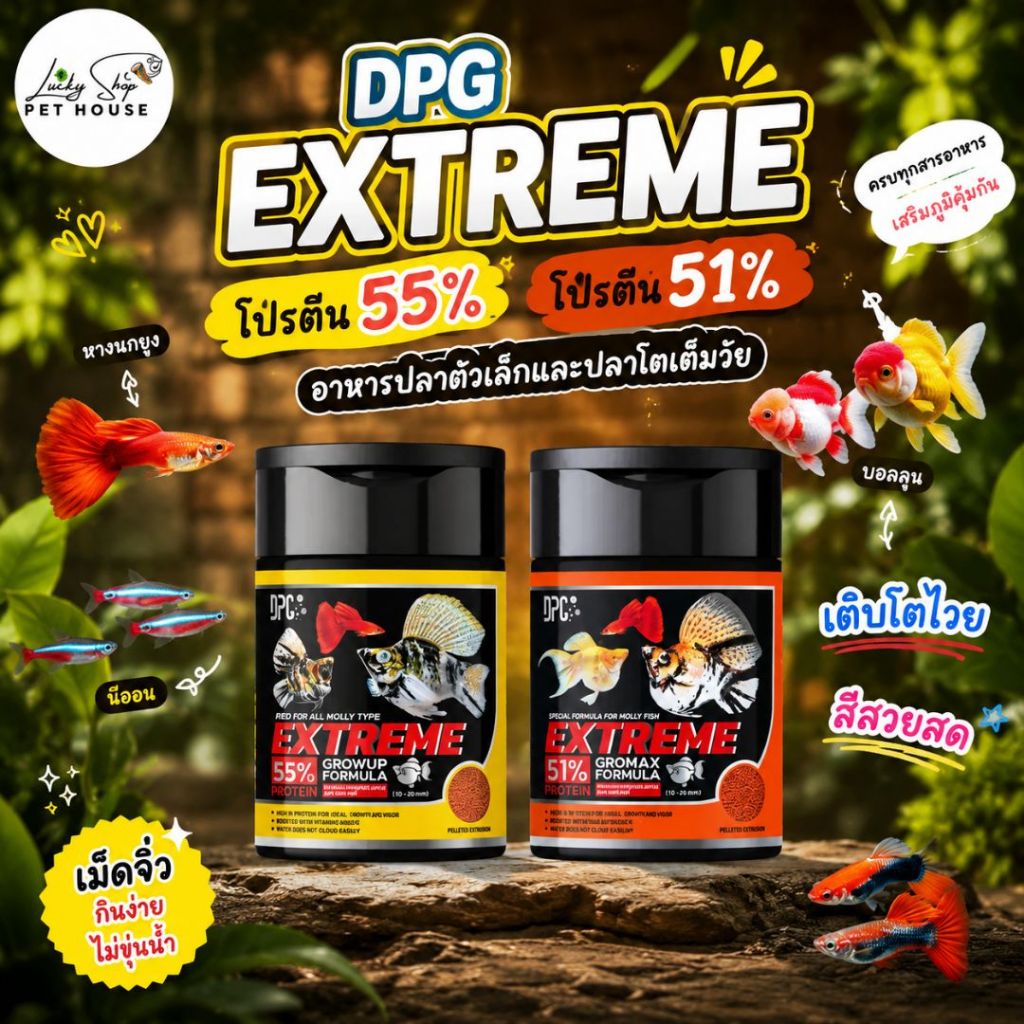 ดีพีจี เอ็กตรีม DPG📌Extreme อาหารปลาบอลลูน ปลาเล็ก ปลาสอด ปลาหางนกยูง สูตรเร่งโต+เร่งสี เหมาะกับปลาบอลลูนทุกสายพันธุ์