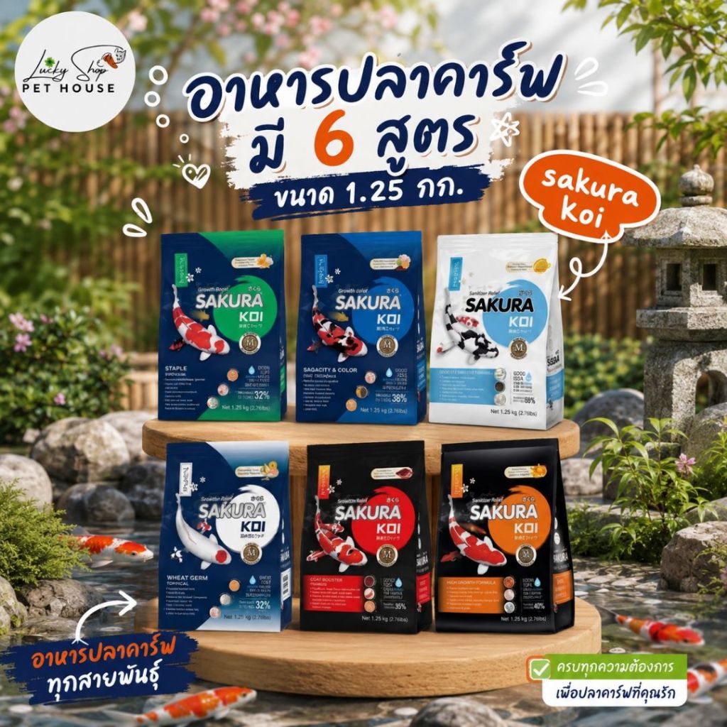 ซากุระโค่ย อาหารปลาคาร์ฟ มี 6 สูตร ขนาด 1.25kg. sakura koi อาหารปลาคาร์ฟทุกสายพันธุ์