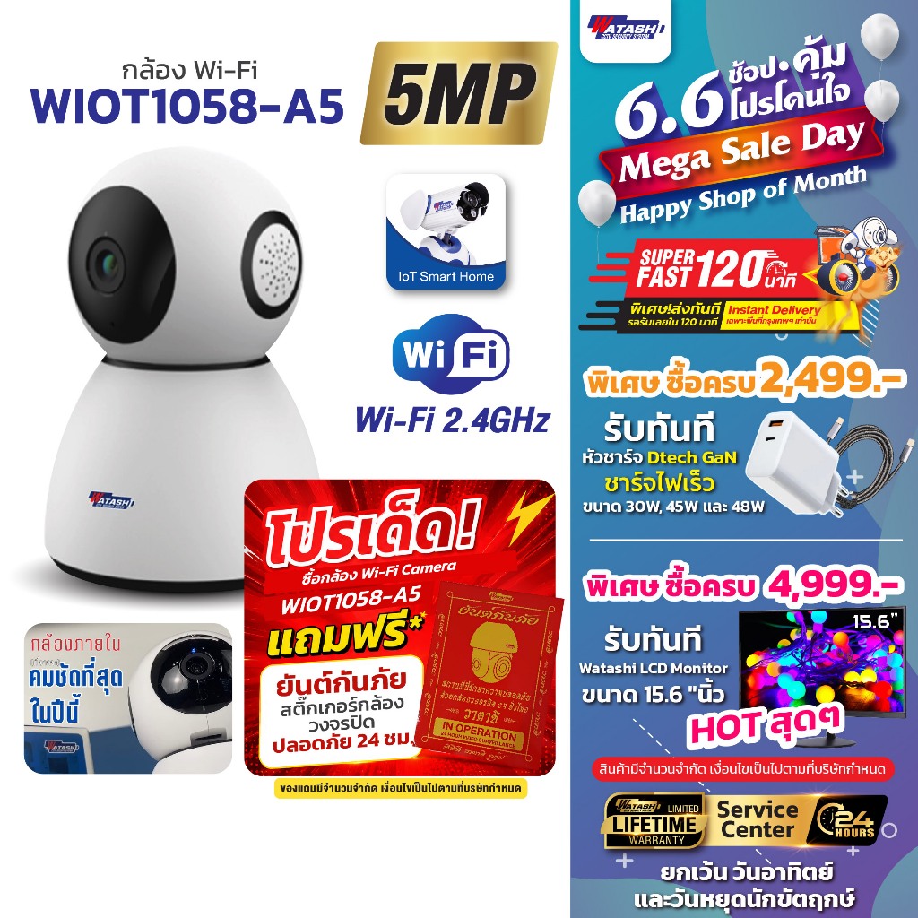 (ใหม่) Watashi iot รุ่น WIOT1058-A5 คมชัด 5 ล้าน พูดคุยโต้ตอบ มีตรวจจับมนุษย์  ประกันlifetime