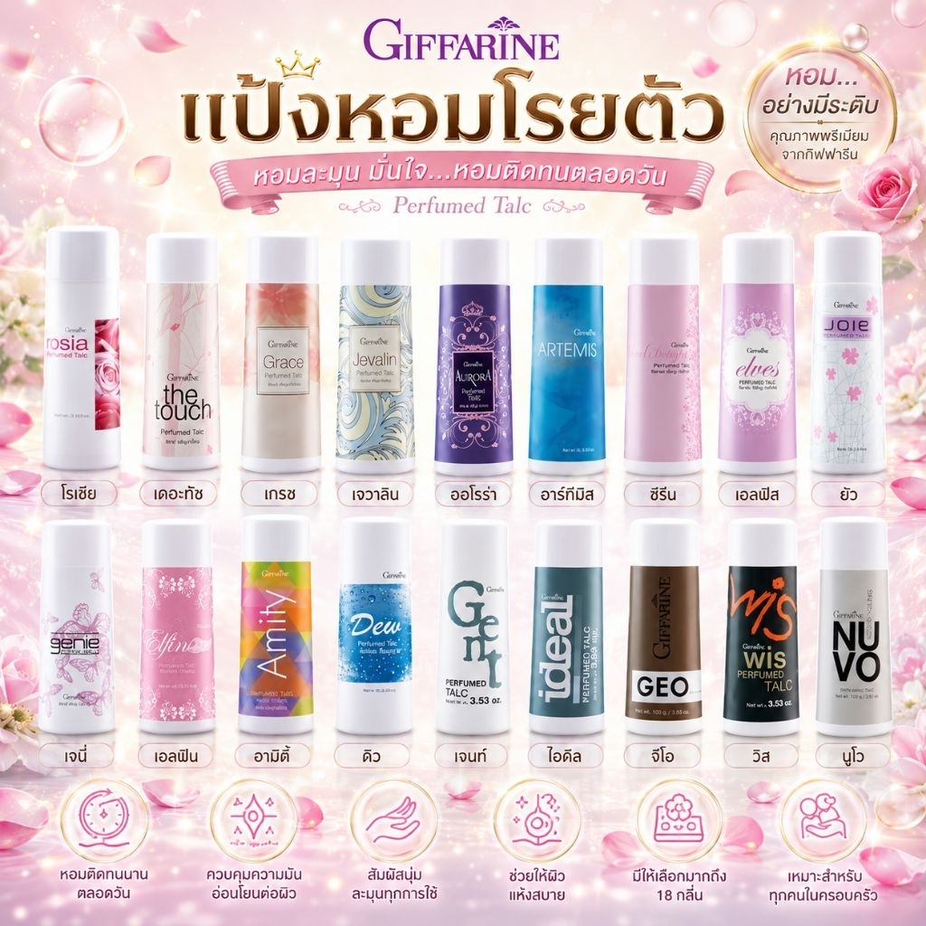 แป้งฝุ่น กิฟฟารีน แป้งหอมโรยตัวแป้ง มอบความสดใส หอมหวาน หอมติดตัว กลิ่นหอมติดกาย กลิ่นสดชื่น