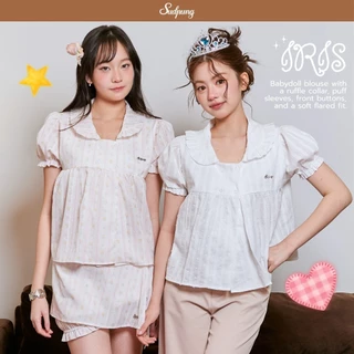 Iris_SP139 เสื้อโอเวอร์ไซส์แขนจั๊ม กระดุมดอกไม้ 4 เม็ด ใส่สบาย ทรงน่ารักสไตล์เกาหลี