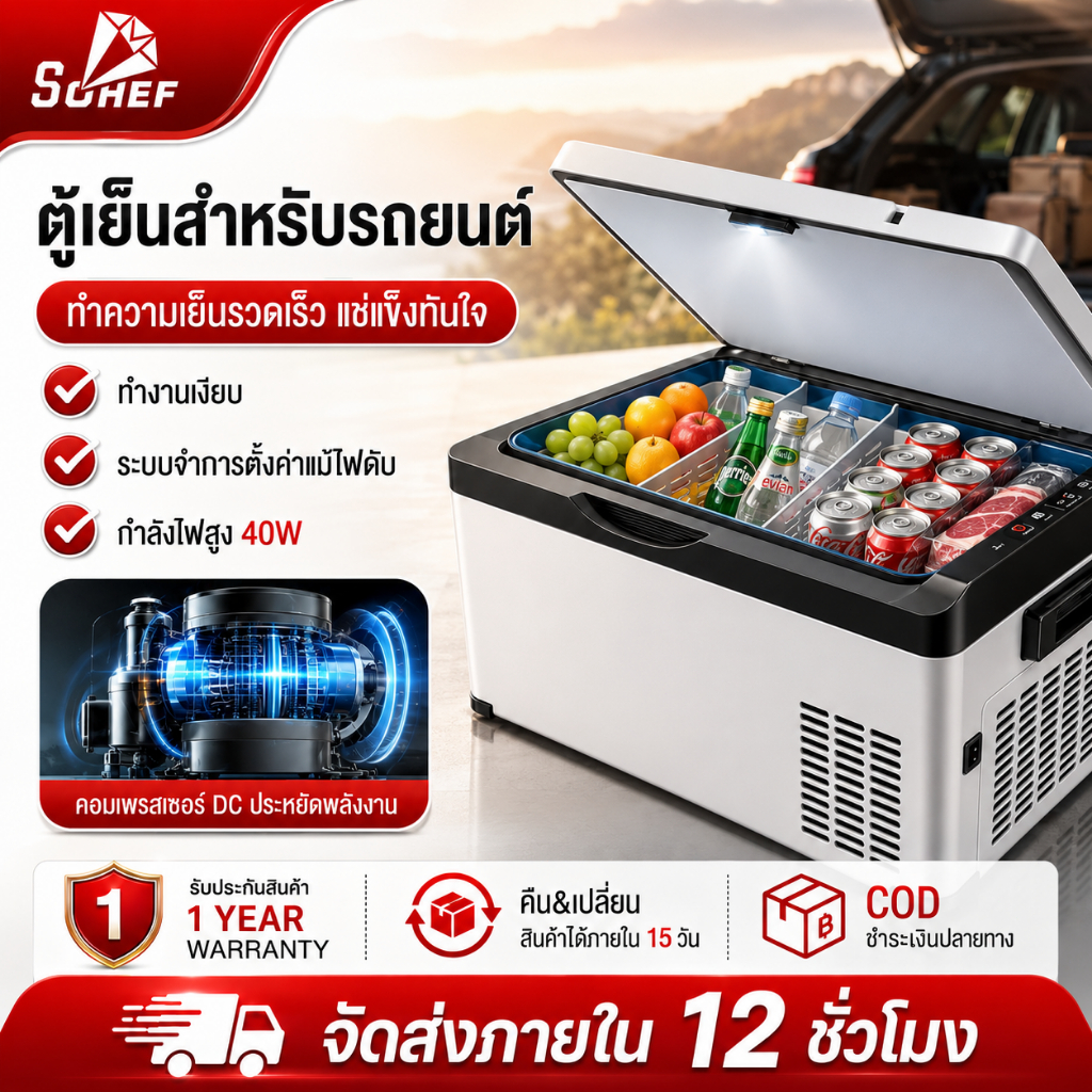 Sohef ตู้เย็นพกพา ตู้เย็นในรถ 10L/15L/20L freezer ตู้เย็นขนาดเล็ก12V/24V/220V ตู้เย็นในรถ ตู้เย็นมินิ เครื่องทำความเย็น