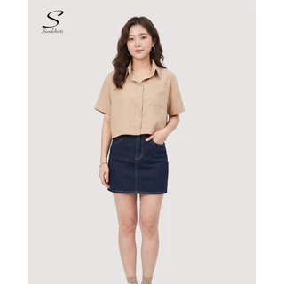 S23: เสื้อเชิ้ตแขนสั้น ทรงครอปผู้หญิง Baby tee สีพื้น สไตล์เกาหลี ผ้าใส่สบายไม่ร้อน