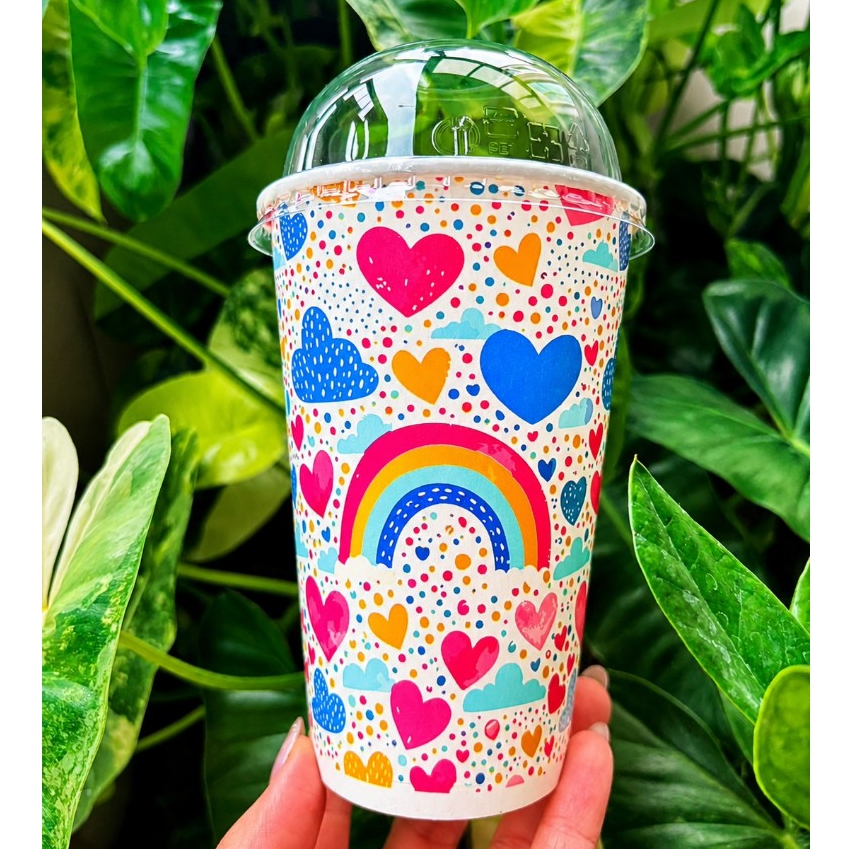 (L&P )แก้วกาแฟกระดาษ 16 ออน์ ปาก 90 / 50 ใบ100 ใบ/มีฝาปิด/ และไม่มีฝาปิด