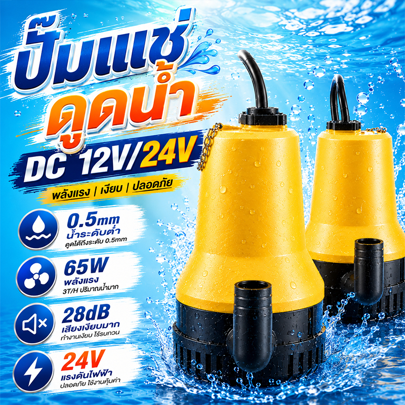DC Pump สแตนเลส ปั๊มจุ่ม ปั๊มน้ำไดโว่ฐานเหล็ก ท่อออก 1นิ้ว12/24V 75W มอเตอร์ทองแดงแท้ 100% โซล่าเซลล์ ปั๊มน้ำ ปั๊มแช่