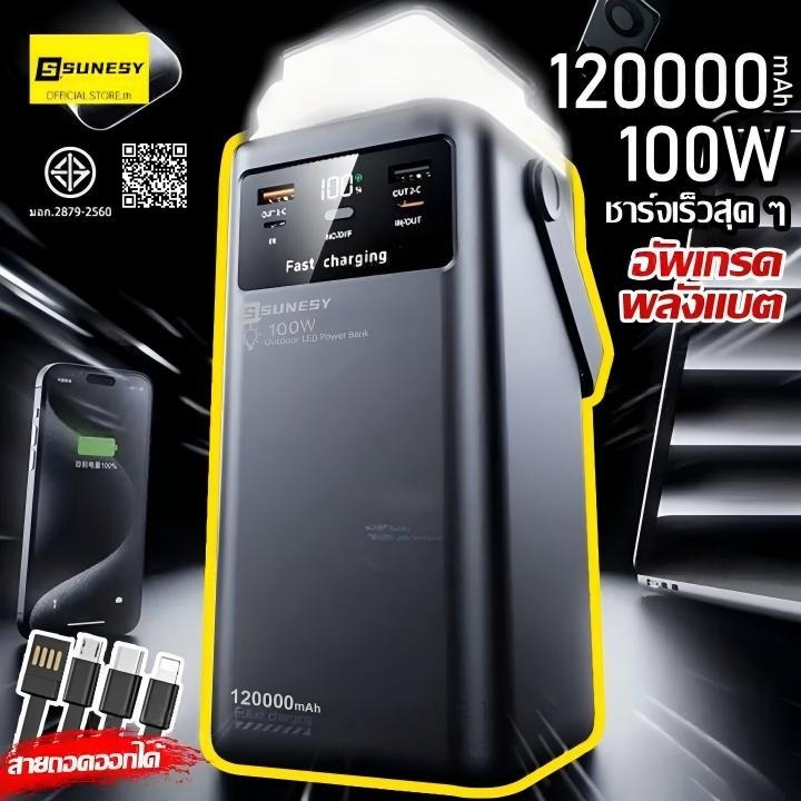 120000mAh ⚡SUNESY พาวเวอร์แบงค์ 100W power bank ใหญ่ official แบตสำรอง เพาเวอร์แบงค์ ของแท้ 100% พาวเวอแบงค์