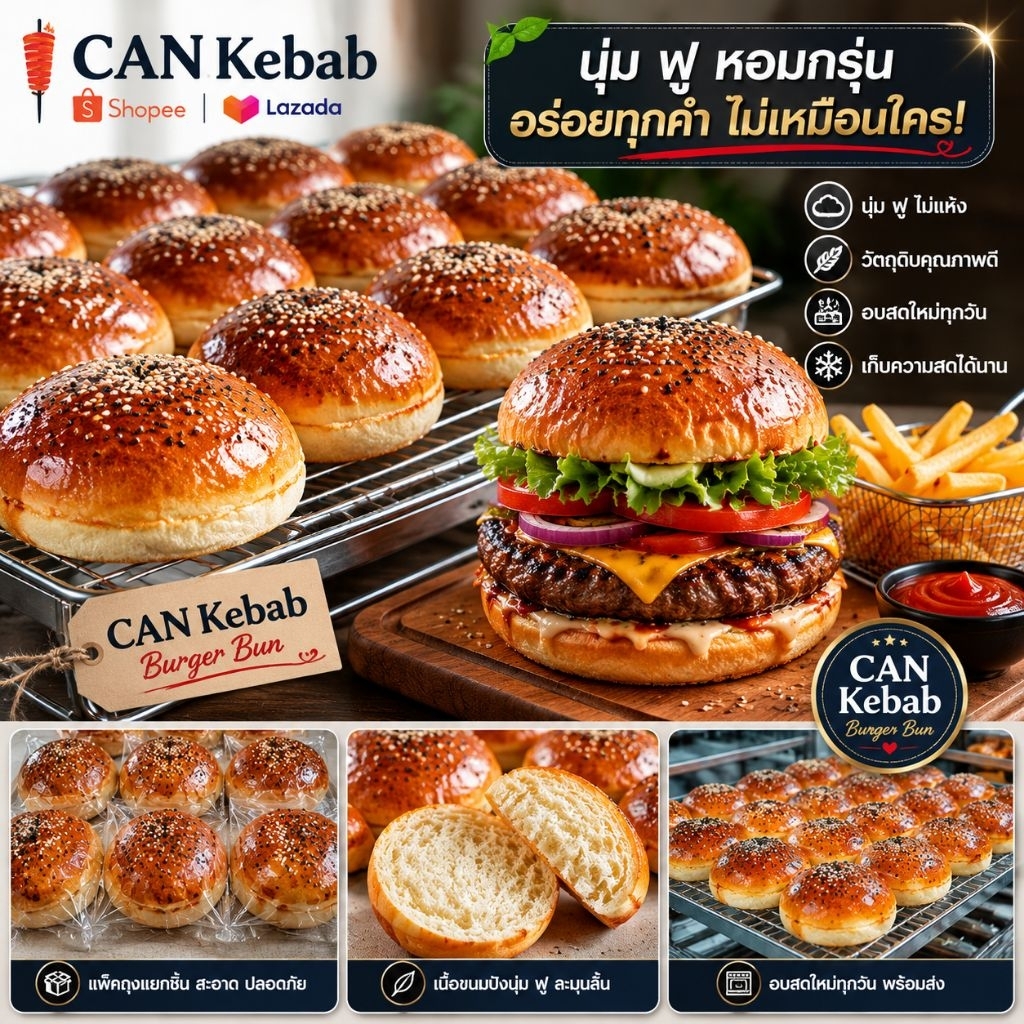 Burger Bun. Burger ekmeği. ขนมปังเบอร์เกอร์ (20 pieces in one box)