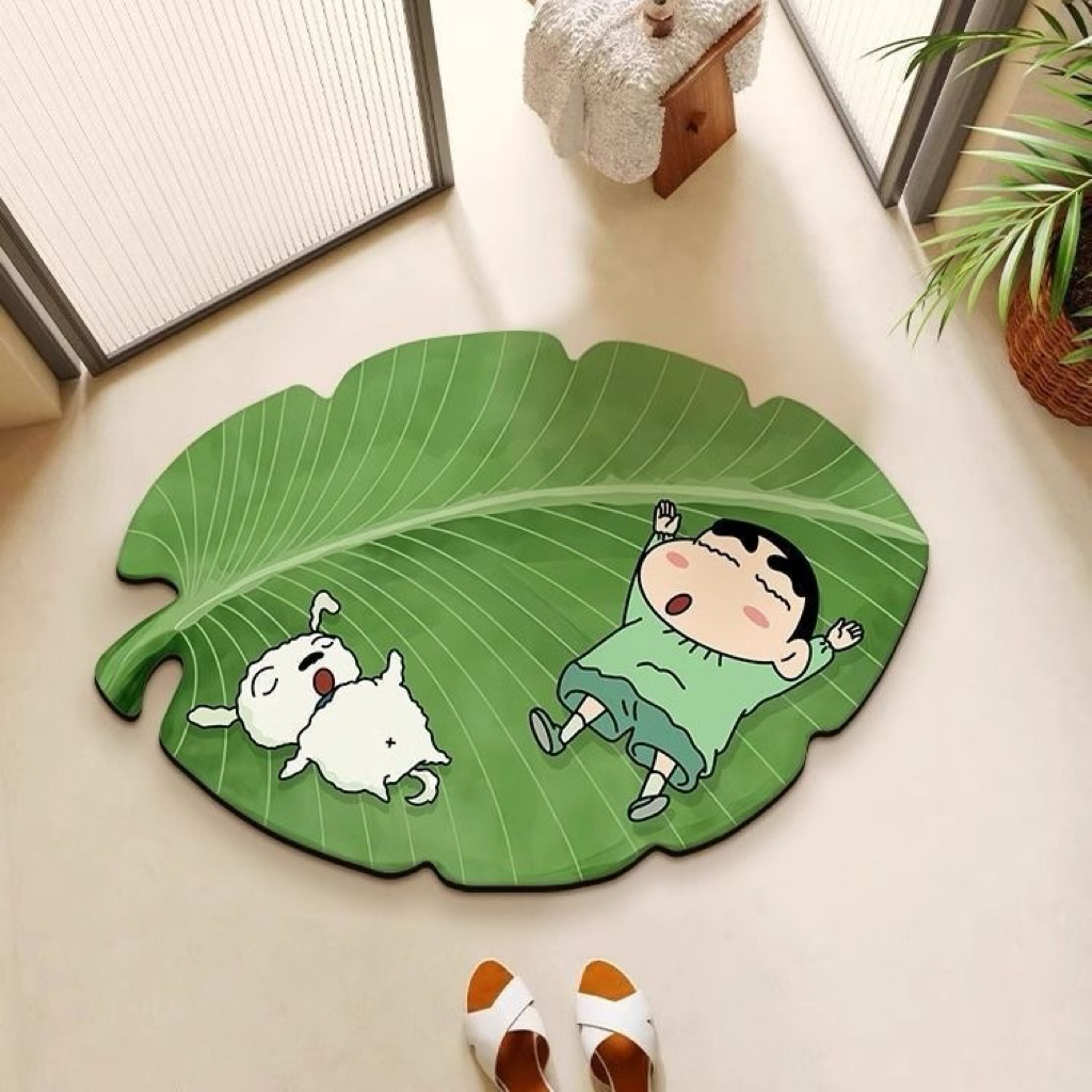 พรมเช็ดเท้าชินจังลายใบไม้พรมดักฝุ่นซับน้ำแห้งไว ขนาด60X80