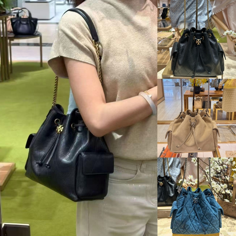 แท้ 💯% ✅Tory Burch Charlie Shoulder Bagกระเป๋าสะพายไหล่รุ่นใหม่ ปิดเชือกรูด ใหญ่จุใจ สะพายเฉียงได้