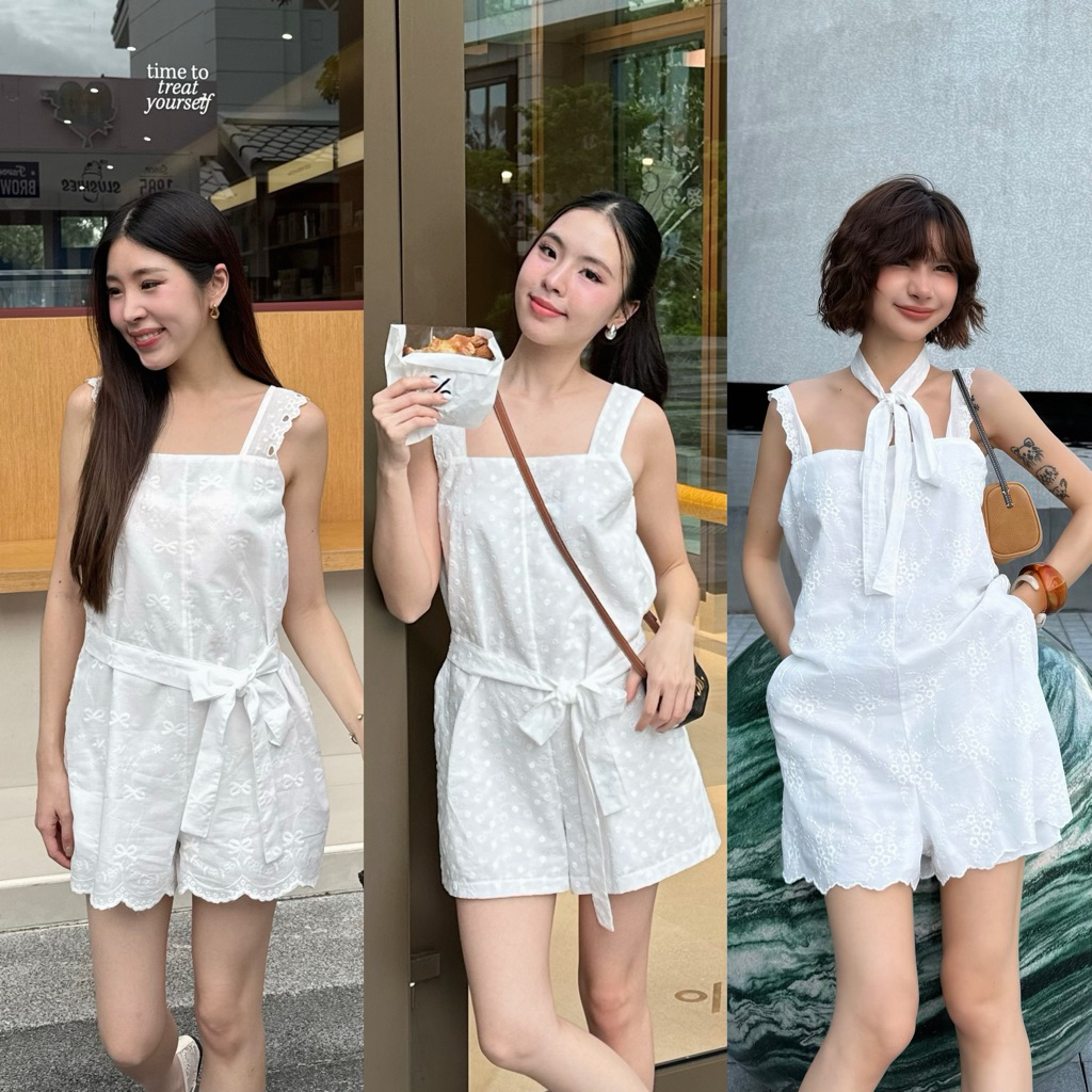 3pcs.basket Sugar Lace Romper จั๊มสูทขาสั้นปักลาย