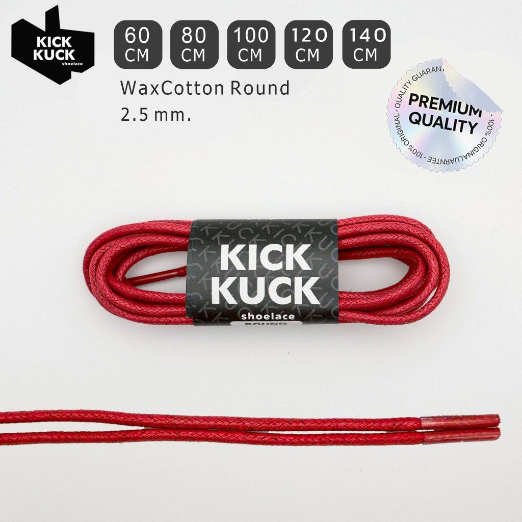 (แน่น บางเฉียบ 2.5mm ไม่ย้วย) เชือกรองเท้าสีแดง (Red) (Kickkuck) สำหรับรองเท้าหนัง ความยาว 60,80,100,120,140 cm.