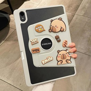 คาปิบาร่า หมุนได้ 360° เคสแท็บเล็ตแบบฝาพับอะคริลิกใส พร้อมที่ใส่ปากกา Samsung Tab A7 Lite A8 A9 A11 + S6 S7 S8 S9 S10 FE