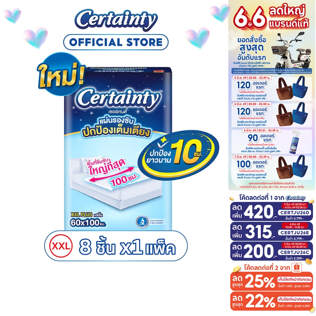 Certainty Bed Sheet เซอร์เทนตี้ แผ่นรองซับ RP XXL 8ชิ้น