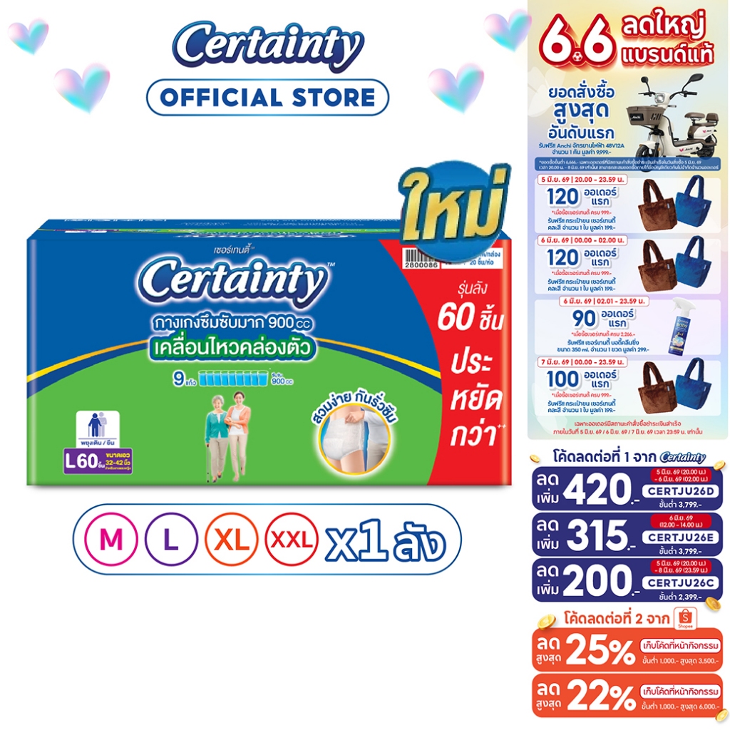 ใหม่! [ขายยกลัง] เซอร์เทนตี้ซุปเปอร์แพ้นส์ ลังซุปเปอร์เซฟ ไซส์ M-XXL x 3แพ็ค