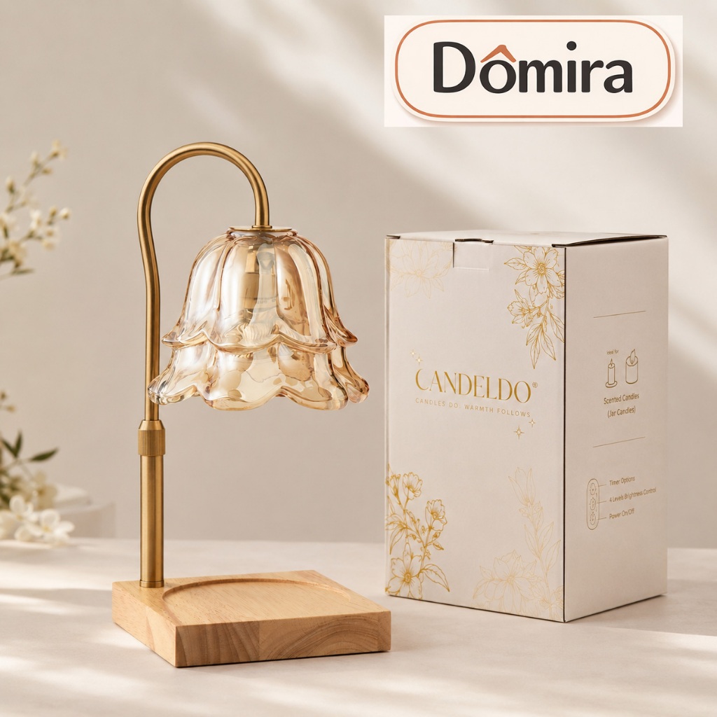 Domira โคมไฟอุ่นเทียน สำหรับเทียนขนาดใหญ่ 3 ไส้ ตั้งเวลาได้ ปรับความสว่างได้ โคมไฟตั้งโต๊ะ พร้อมกล่องของขวัญ