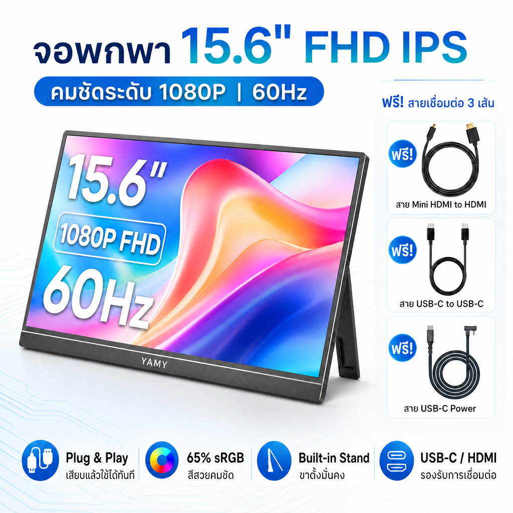 Portable Monitor จอพกพา จอมอนิเตอร์พกพา 15.6 นิ้ว จอพกพา 11.6 นิ้ว FHD IPS 60Hz Plug & Play
