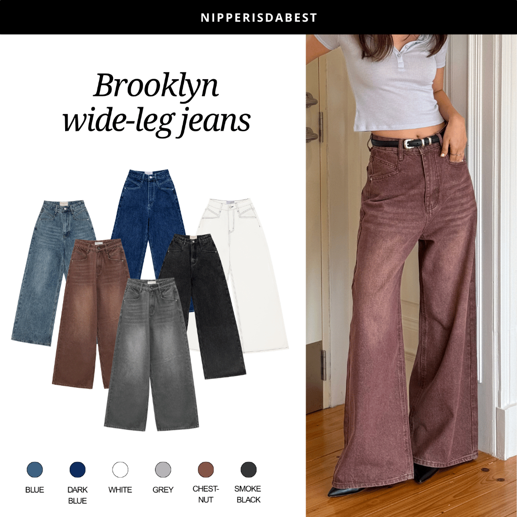 NIPPERISDABEST กางเกงยีนส์รุ่น Brooklyn Wide-leg Denim ทรงกระบอกกว้าง สียีนส์กลาง