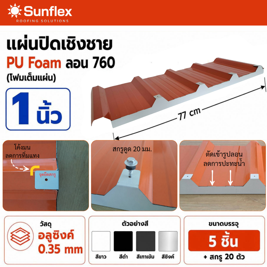 แผ่นปิดเชิงชาย เมทัลชีท พียูโฟม ลอน#760 หนา 2 นิ้ว(สีดำ) (6 ชิ้น/กล่อง + สกรู 24 ตัว)