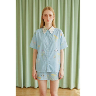 🩵🩵Poppy Shirt เสื้อเชิ้ตลาย sweet sunny ลายผ้ายีนส์ดอกไม้