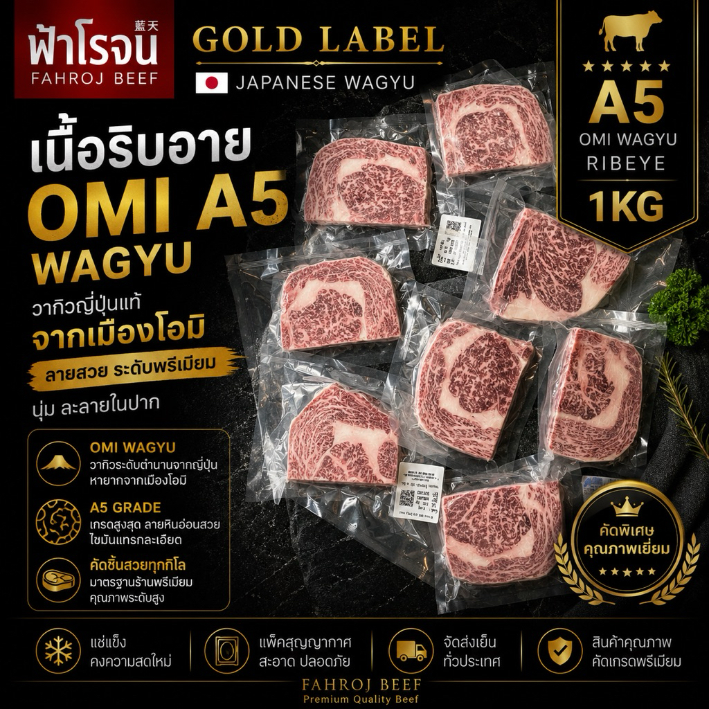 FAHROJ GOLD LABEL | เนื้อริบอาย A5 วากิวญี่ปุ่น เมืองโอมิ 1KG