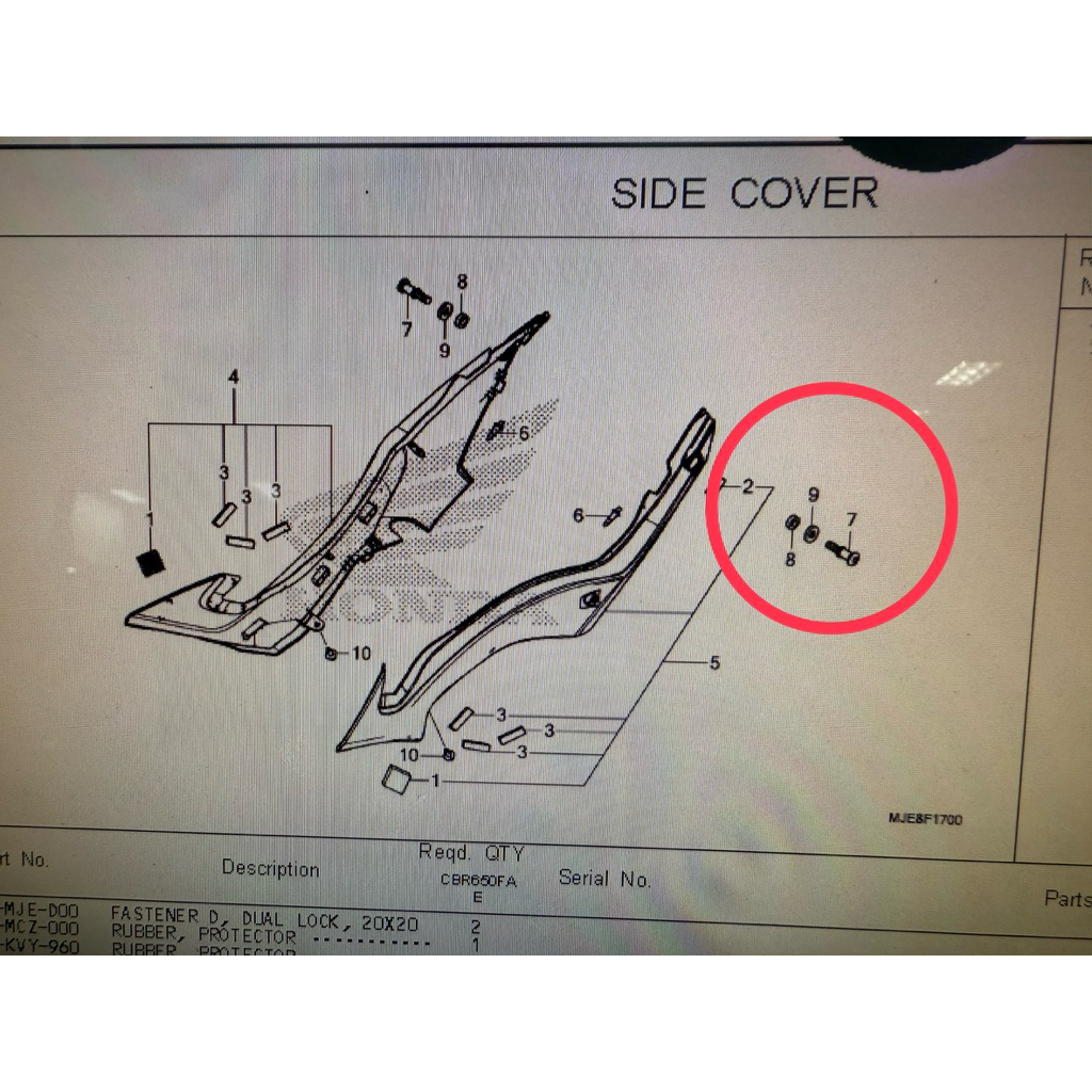 น็อต น็อตยึดแฟริ่งท้าย Cbr650f /cb650f ปี 2013 ถึง 2018 ของแท้ตรงรุ่นเบิกศูนย์