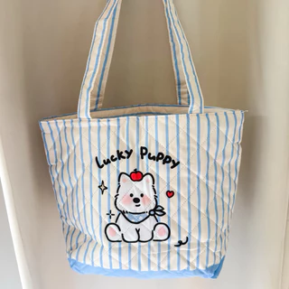 กระเป๋าผ้า มีซิป ขนาดใส่ไอแพดได้ จุของได้เยอะ ลายน้องหมาหน้าหลังน่ารักมาก มือ1