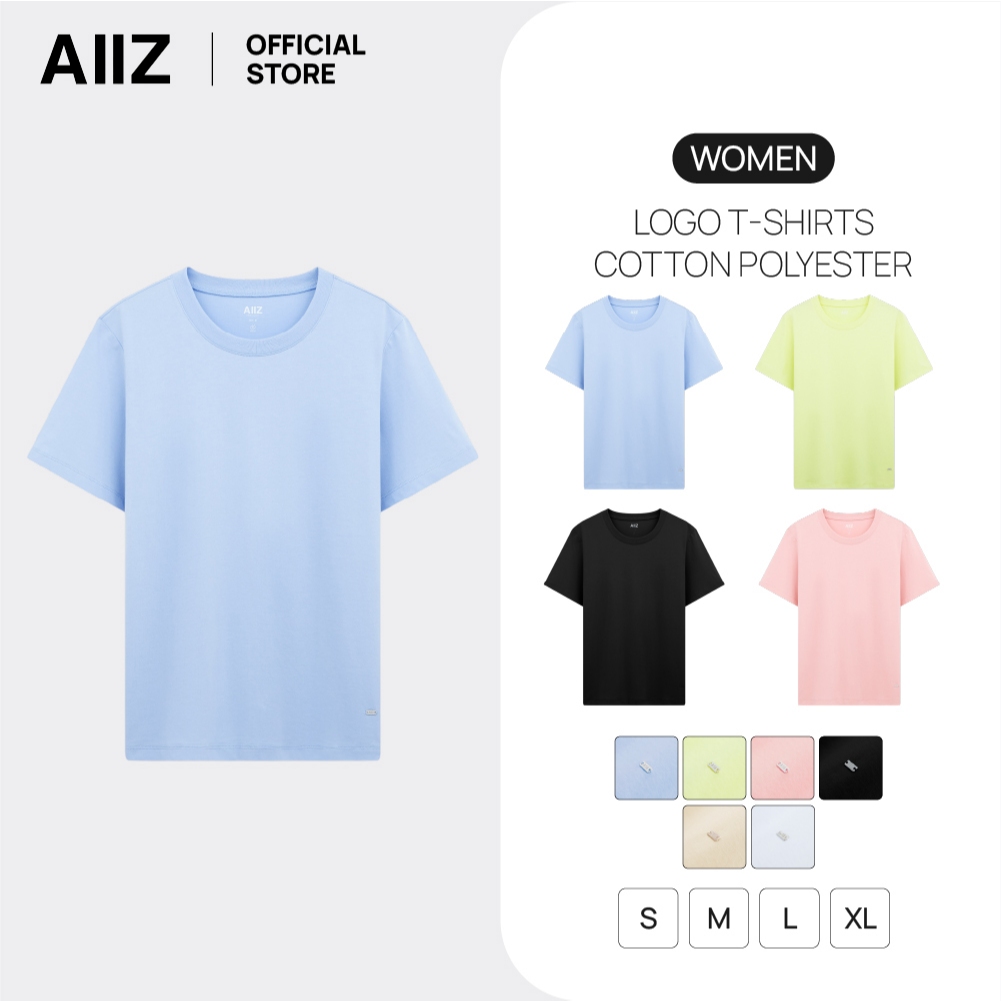 AIIZ (เอ ทู แซด) - AIIZ เสื้อยืดคอกลมผู้หญิงสีพื้น โลโก้ AIIZ Women’s AIIZ Logo T-Shirts Cotton Poly