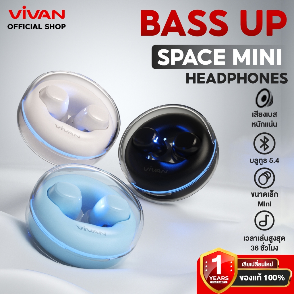 VIVAN [สินค้าใหม่] รุ่น MINI หูฟังบลูทูธ bluetooth 5.4 เบสหนัก ไม่เจ็บหู หูฟังขนาดเล็ก  เชื่อมไว ตัดเสียงรบกวน อินเอียร์