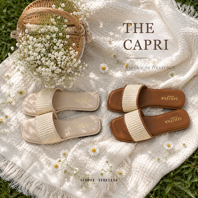 The Capri by SOUTA รองเท้าแตะสายสานผู้หญิง พื้นนุ่ม กันลื่น มินิมอล คาเฟ่ เที่ยวทะเล สี Linen / Caramel size36-41