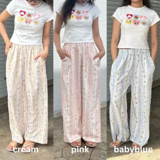 Blooming Beach pant กางเกงขายาวผู้หญิงสำหรับสายชิลล์ กางเกงผ้าพิมพ์ลาย | dressylismm