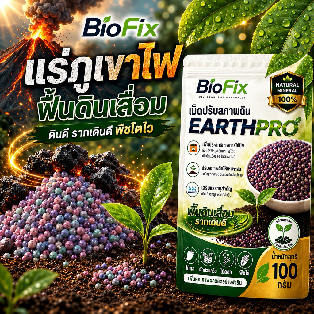 BioFix EARTHPRO แร่ภูเขาไฟปรับดิน ดินร่วน รากแข็งแรง เม็ดปรับสภาพดิน พืชโตไว ฟื้นดินเสื่อม รากเดินดี