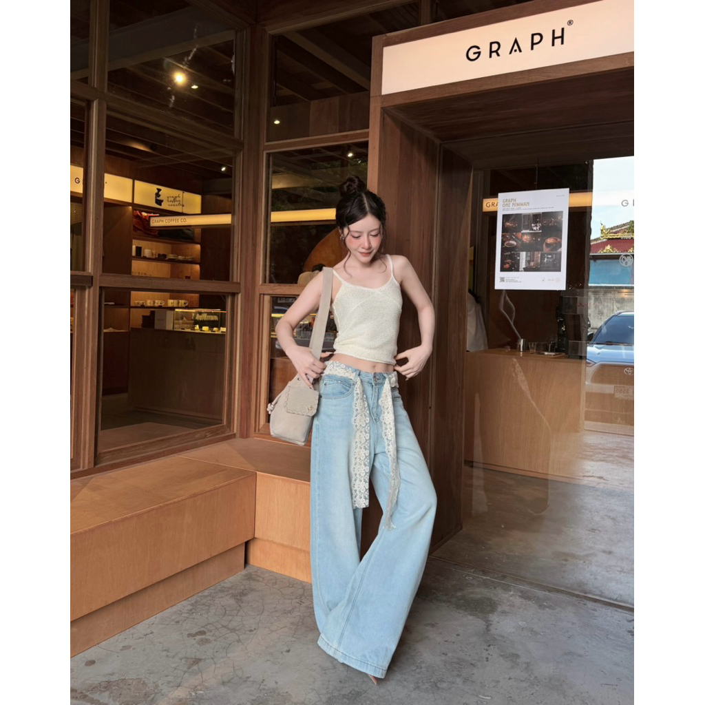 พร้อมส่ง Sydney jeans - Everymay กางเกงยีนส์ พร้อมสายลูกไม้