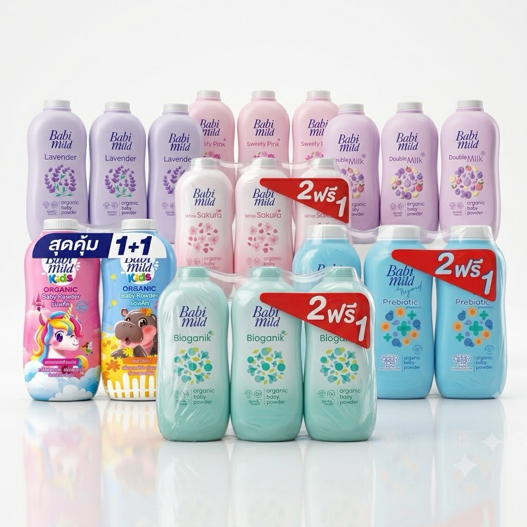 Babi Mild เบบี้มายด์ เบบี้ พาวเดอร์แป้งฝุ่น แป้งฝุ่นเบบี้มายด์ แป้งฝุ่นเด็ก ขนาด350มล. แพ็ค3ขวดs