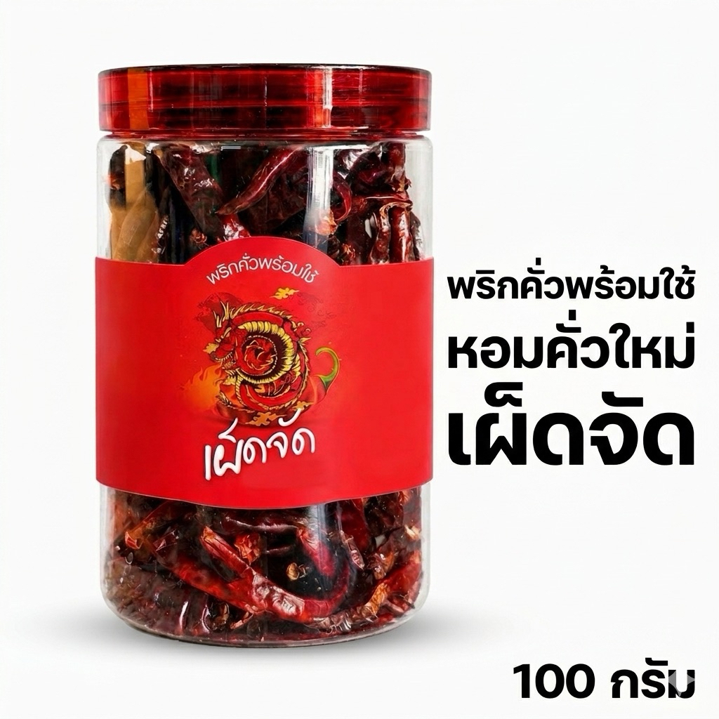 พริกคั่วไร้น้ำมัน คั่วเตาฟืนแท้ พร้อมใช้ เผ็ดจัด หอมคั่ว ไม่ต้องคั่วเอง 100 (พริกคั่วปุก)