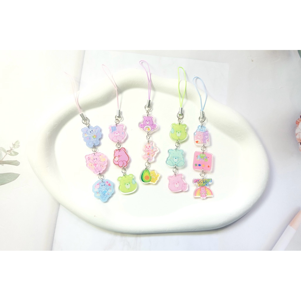 สายคล้องโทรศัพท์มือถือลาย แคร์แบร์ Care Bears 🐻 ไซส์S แบบ3ชิ้น สายคล้องโทรศัพท์อะคริลิค (สินค้าพร้อมส่ง) ของขวัญ ของแถม