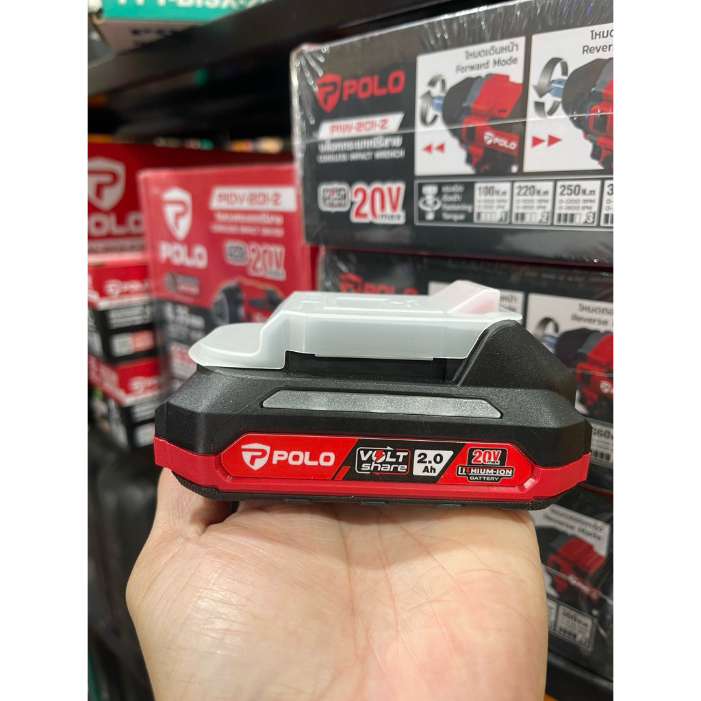 POLO แบตเตอรี่ ลิเธียมไอออน 20 โวลต์ 2.0 แอมป์ รุ่น PVS-2020-D ขั้วแบต MT