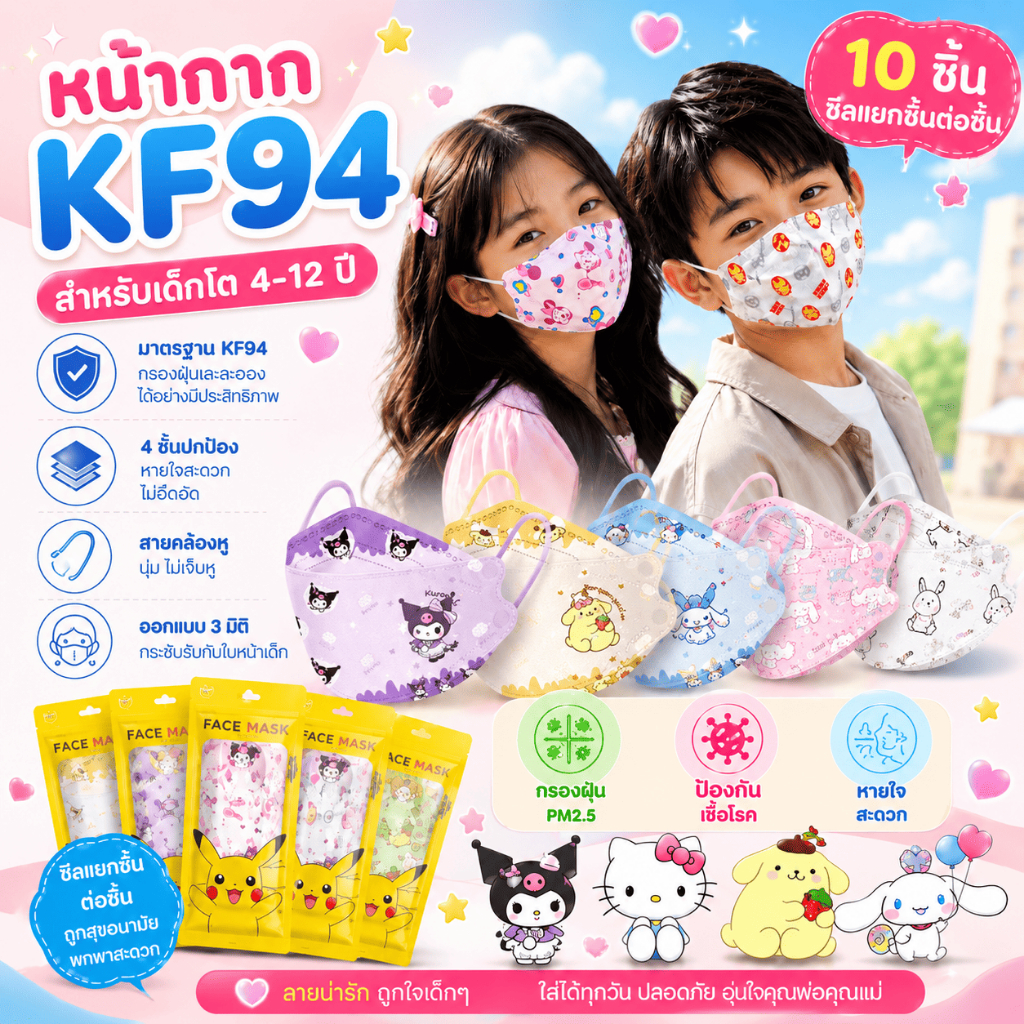 แมสเด็กKFลายการ์ตูน 1แพค10ชิ้้น งานซีน1ต่อ1ชิ้น (สำหรับเด็กอายุ3-12ปี]สินค้าส่งด่วนจากกรุงเทพฯ