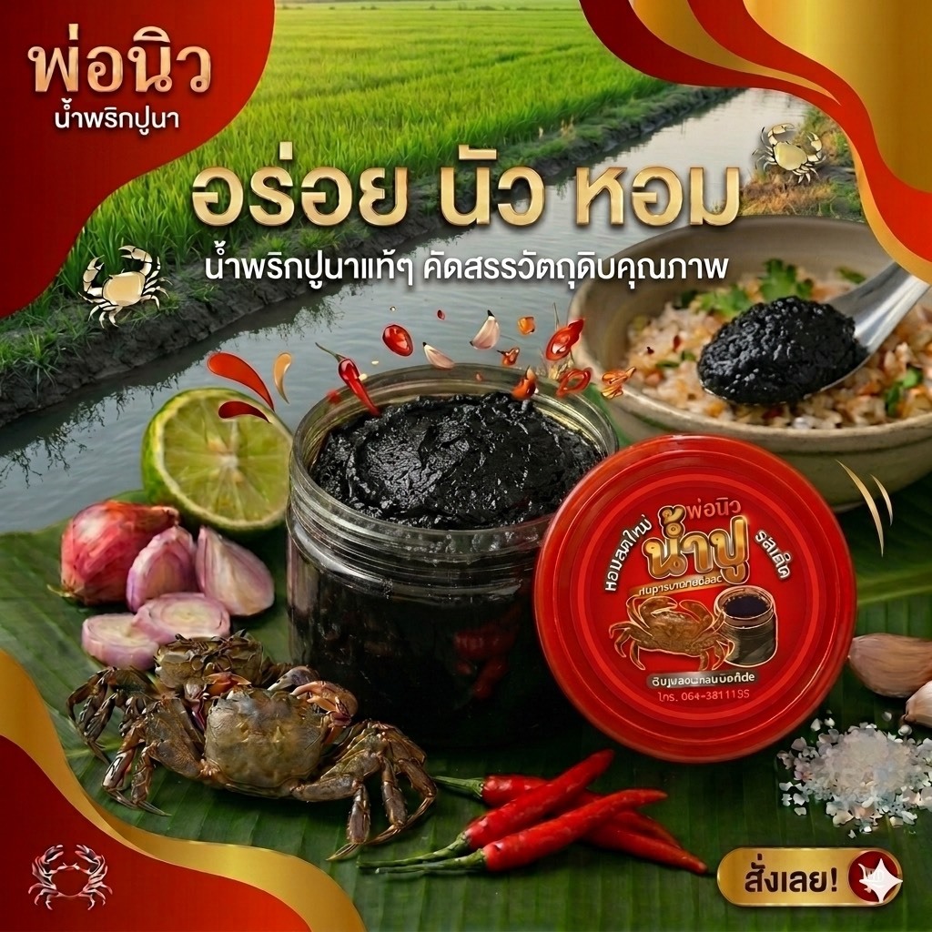 (น้ำปูแท้) พ่อนิวเชียงใหม่ สูตรดั้งเดิม  หอมนัว ถึงใจ หอม สด ใหม่ อร่อย ไม่ขม เนื้อละเอียด ไม่ผสมแป้ง