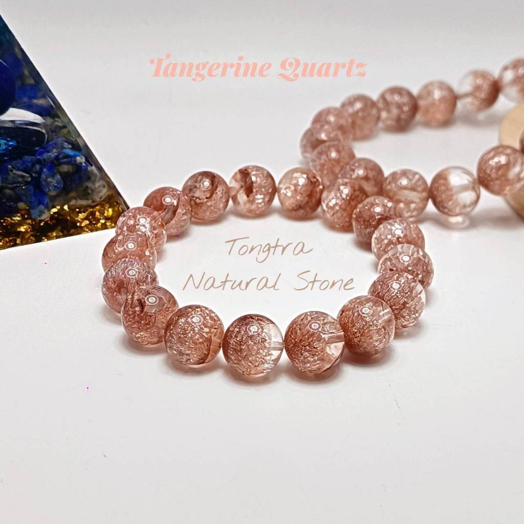 สร้อยข้อมือหิน"แห่งการไขว่คว้า" แทนเจอรีนควอตซ์สีชมพูพีช (Red Quartz or Tangerine Quartz)