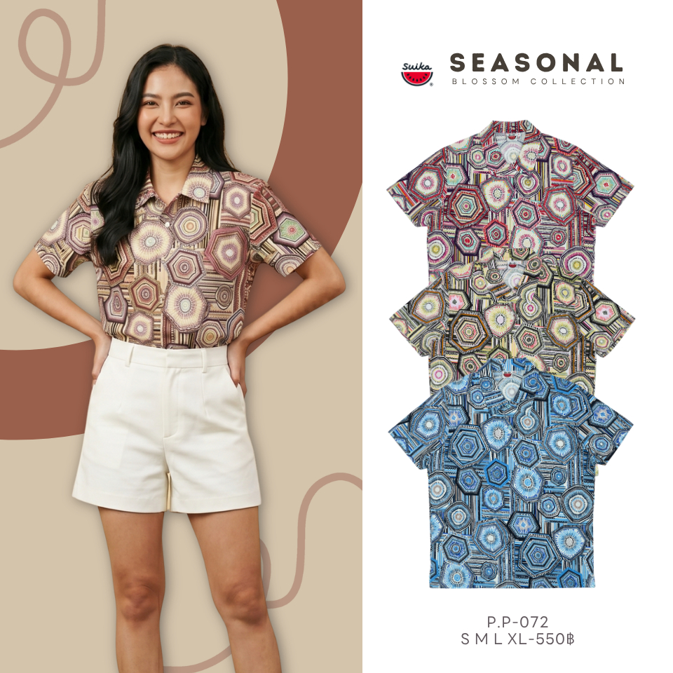เสื้อแตงโม (SUIKA) -เสื้อยืดคอปกแขนสั้น พิมพ์ ลายดอกไม้/กราฟฟิก  (P.P-082 072 182 195 196)