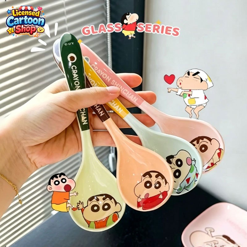 【ลิขสิทธิ์แท้】Shinchan ช้อนเซรามิกการ์ตูนชินจัง หลายลายดีไซน์ ช้อนตักข้าว ช้อนซุป เซรามิกคุณภาพสูง