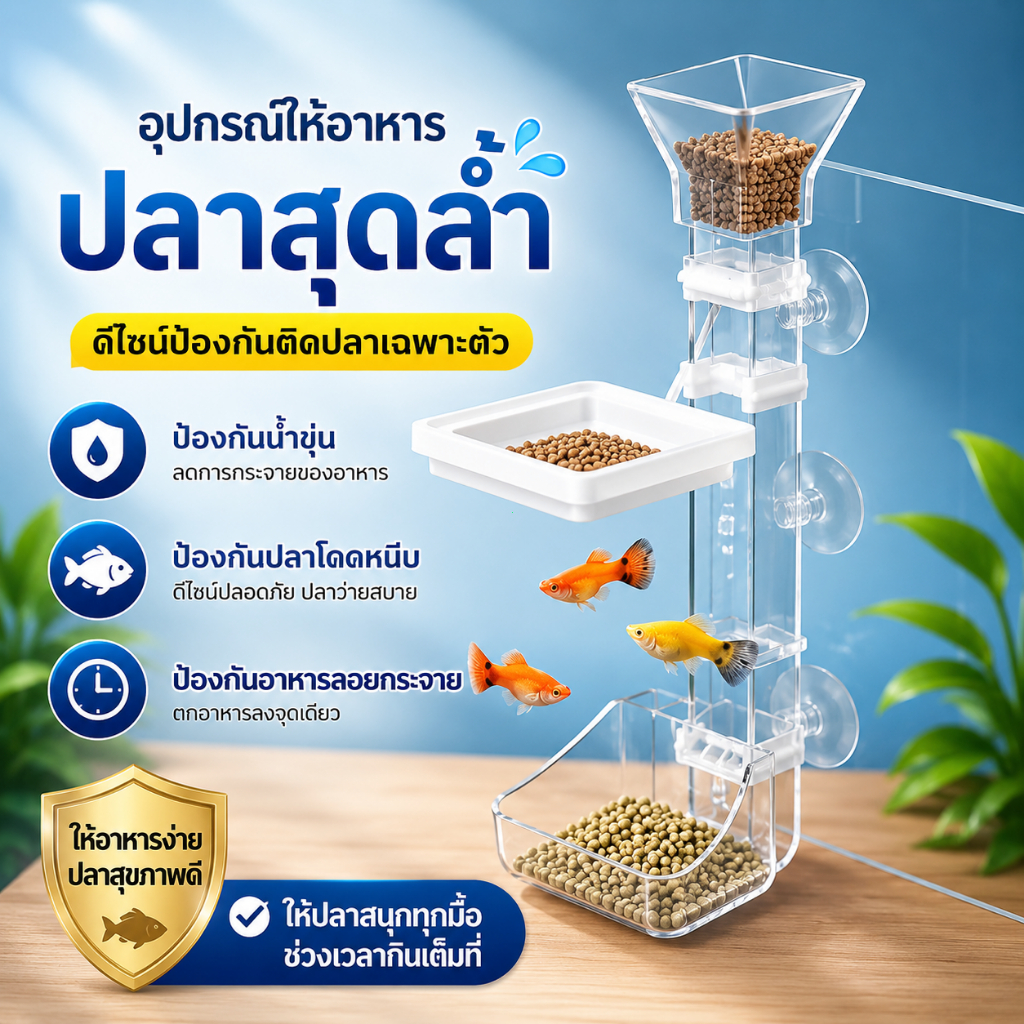 ที่ให้อาหารปลาแบบติดกระจก อะคริลิกใส ช่วยควบคุมอาหาร ลดการกระจาย ติดตั้งง่าย สำหรับปลาสวยงาม